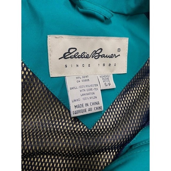 Eddie Bauer Womens Petite Small Gore-Tek Navy Teal Jacket Hooded Outdoor Y2K - Picture 9 of 10